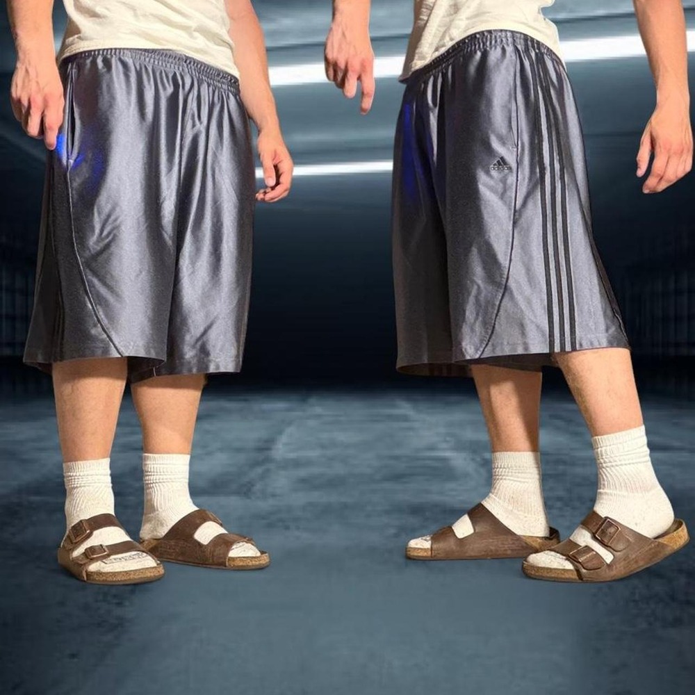 Adidas Silver Gray Shiny Basketball Shorts 2XLY2K Three Stripe Athletic Shorts